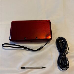 Nintendo Red Handheld Console with Stylus and Cable